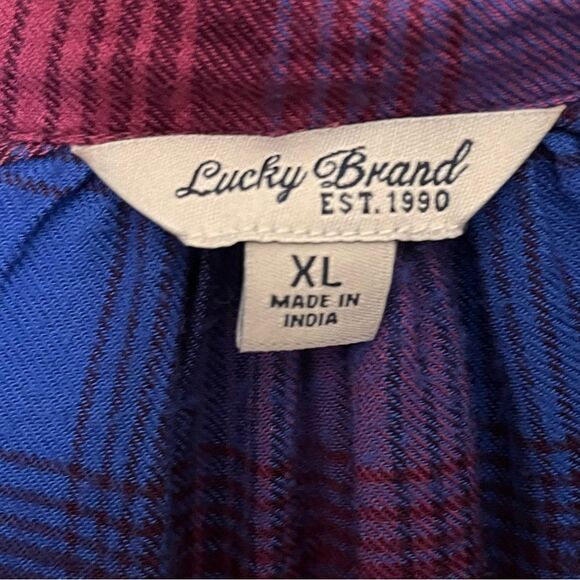 Lucky Brand Purple/Pink Plaid Embellished Long Sleeve Popover Top Size XL - Picture 5 of 13